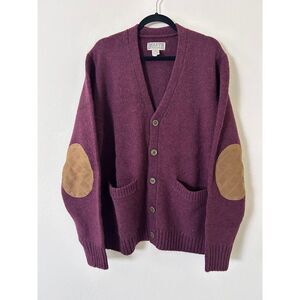 Duluth Trading Co Sweater Men XL 100% Shetland Wool Cardigan Elbow Patch Outdoor